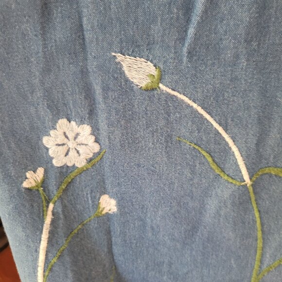 Country Store Embroidered Denim Tunic Dress XL Blue Floral Buttons Short Sleeve - Picture 8 of 8